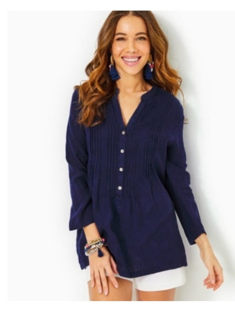 Lilly Pulitzer Linen Navy Sarasota Tunic Top M - Picture 4 of 11